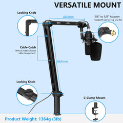 BOYA BY‑BA30 – Boom Arm para Microfone com Fixação em Mesa