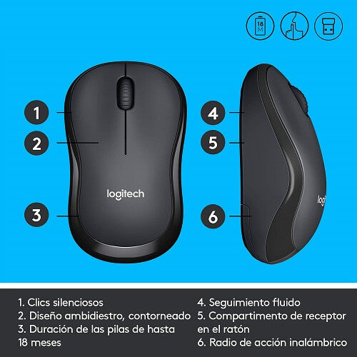 Mouse Logitech B220 Silent, Sem Fio, Preto