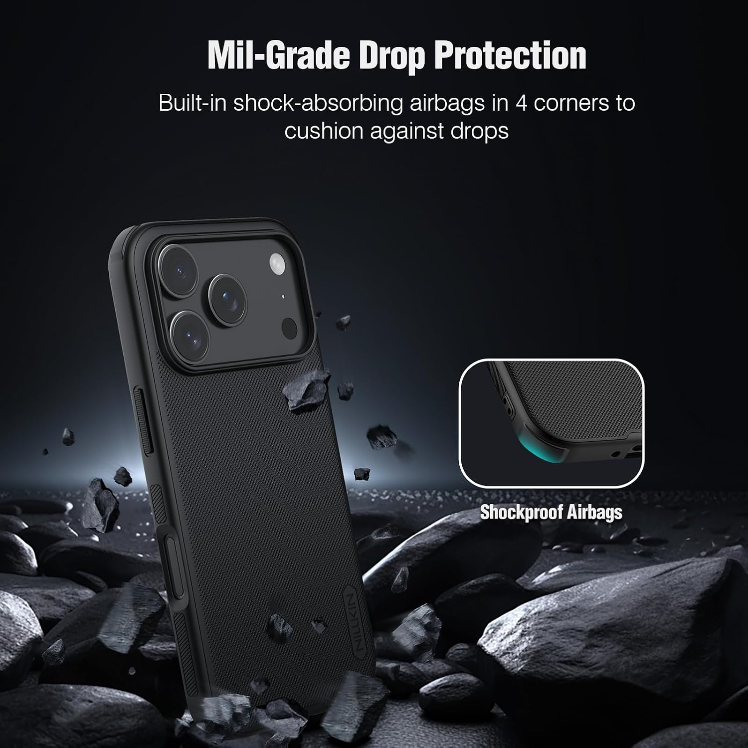 Capa Nillkin Super Frosted Shield Pro Híbrida Anti-Impacto com Microtextura Antiderrapante para Smartphone Apple iPhone 17 Pro / iPhone 18 Pro - Preto