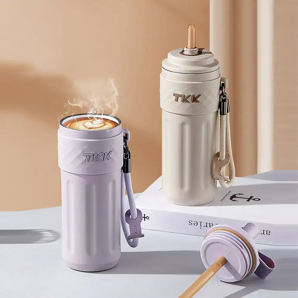 Garrafa Térmica TKK-2033 | 500ml com Canudo e Isolamento a Vácuo – Aço Inoxidável Reutilizável