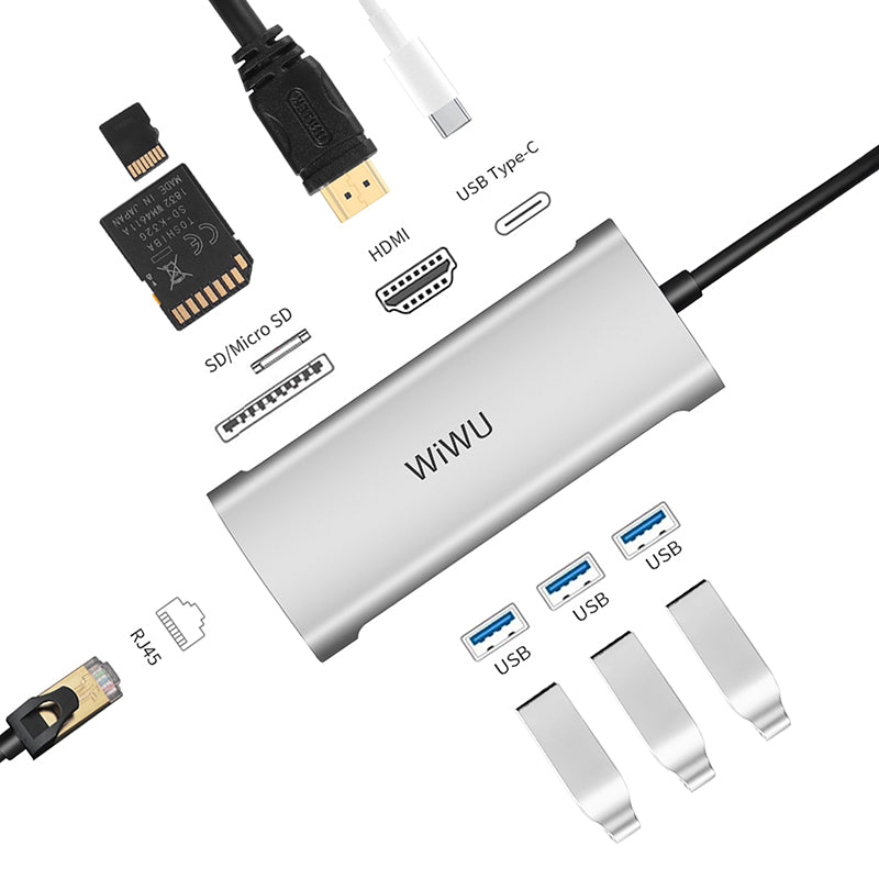WiWU Alpha 831HRT Hub USB Tipo C 8 em 1 Adaptador Multifuncional