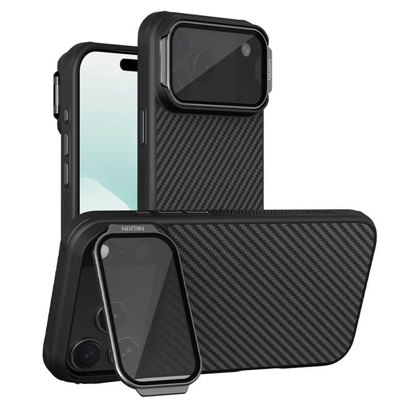 Capa Nillkin CarboProp MagSafe com Fibra de Aramida, Suporte e Proteção de Câmara CamProp para Smartphone Apple iPhone 17 Pro Max / iPhone 18 Pro Max - Preta
