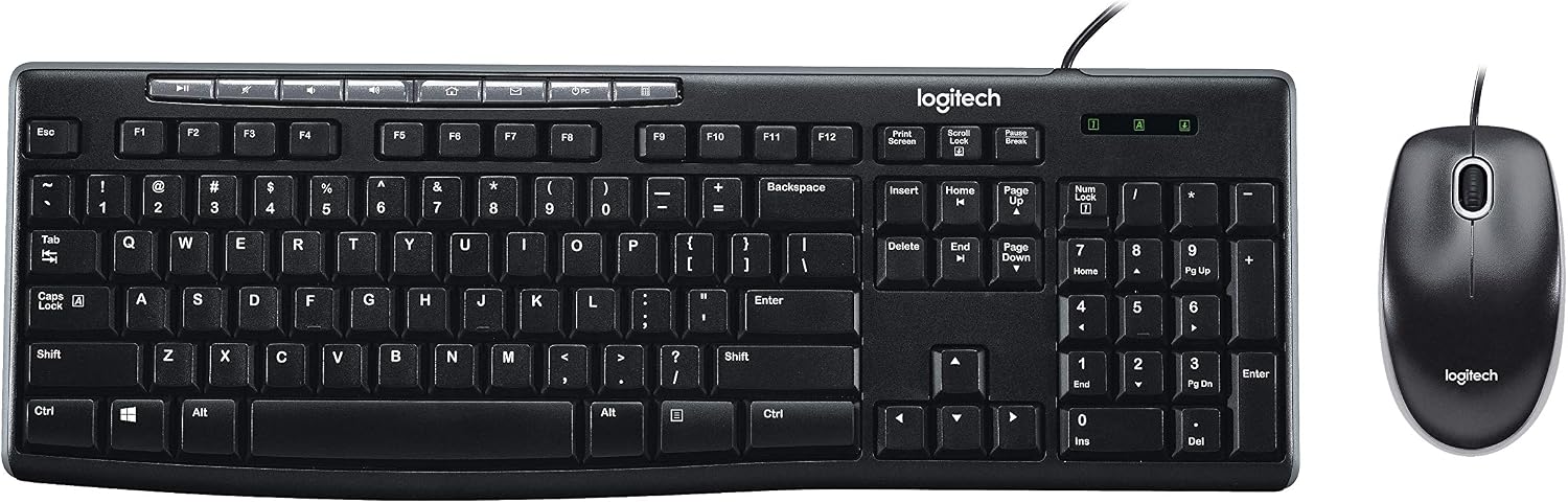 Kit Teclado e Rato USB Logitech MK200 Combo Com Fio Teclas de Atalho Multimédia e Design Resistente a Salpicos