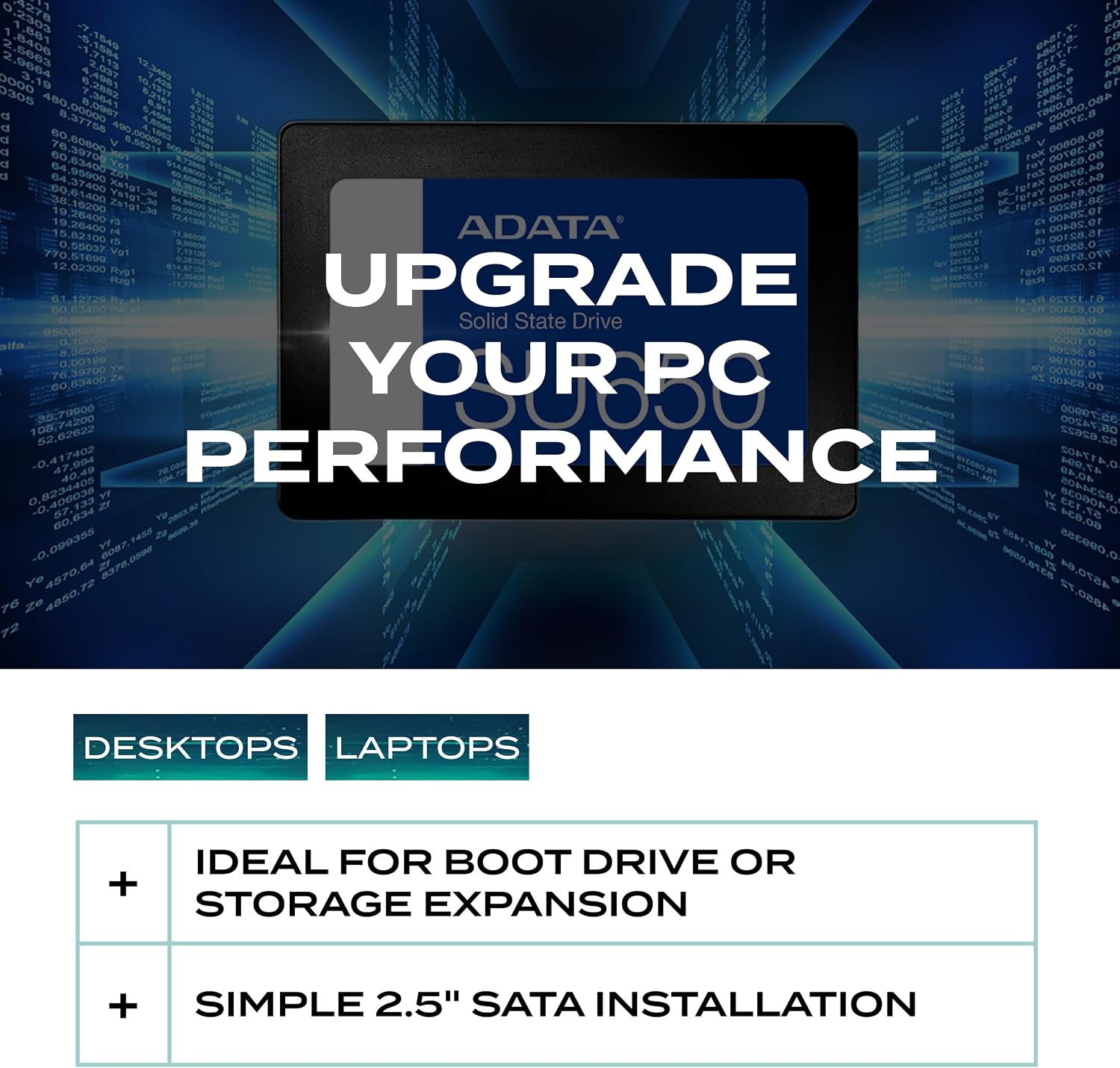 SSD ADATA Ultimate SU650 SATA III 2.5" (512GB / 1TB) Leitura até 520MB/s e Gravação até 450MB/s