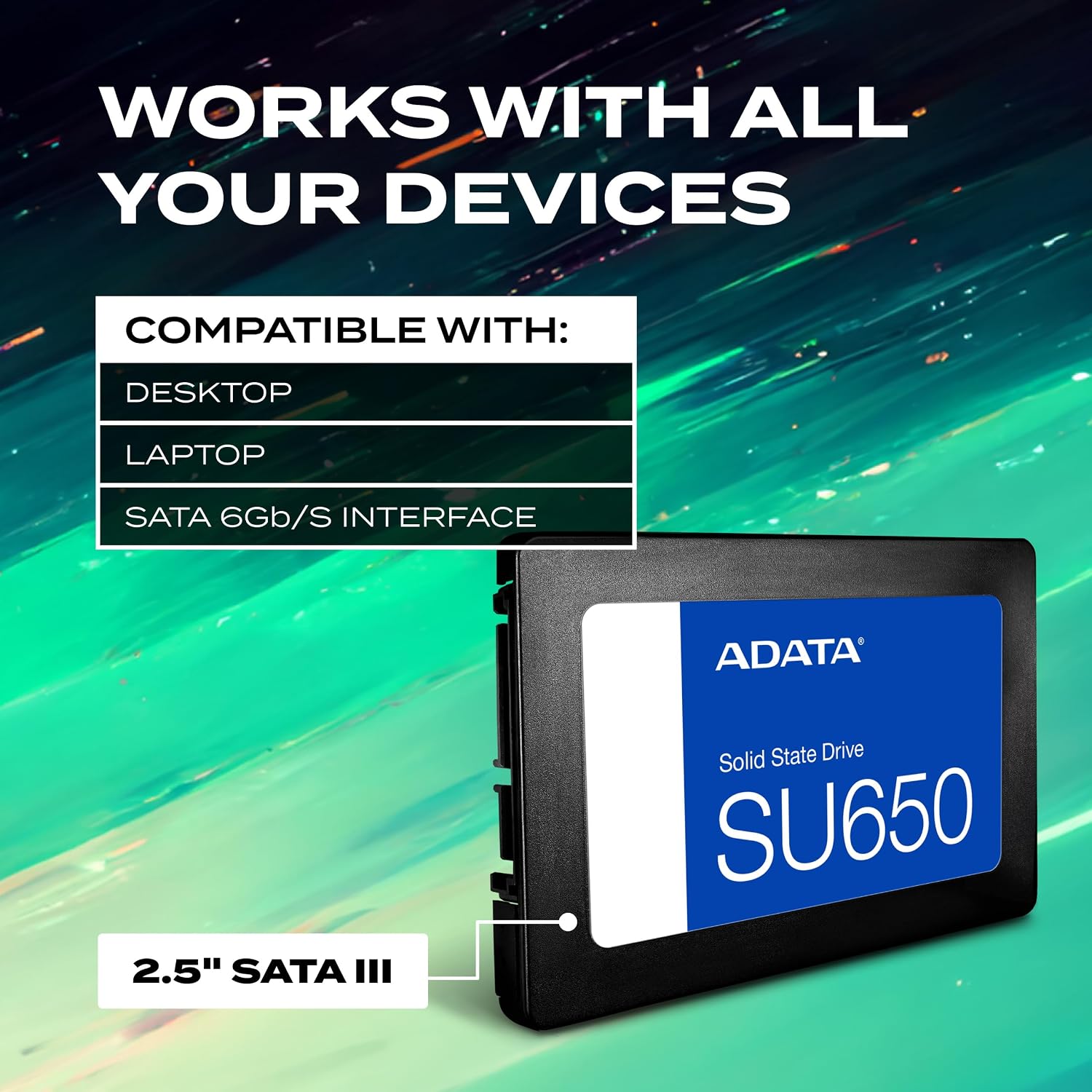SSD ADATA Ultimate SU650 SATA III 2.5" (512GB / 1TB) Leitura até 520MB/s e Gravação até 450MB/s