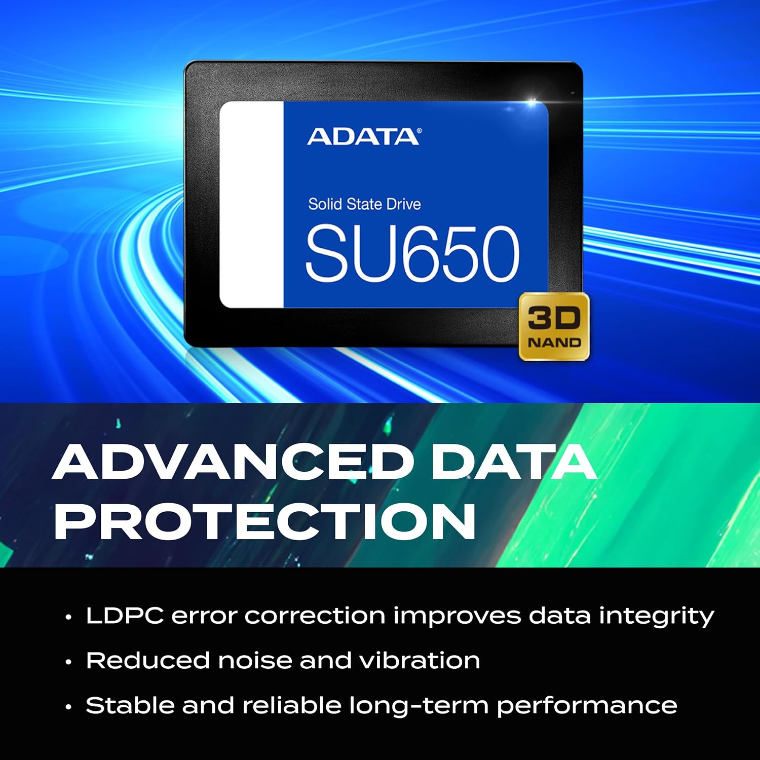 SSD ADATA Ultimate SU650 SATA III 2.5" (512GB / 1TB) Leitura até 520MB/s e Gravação até 450MB/s