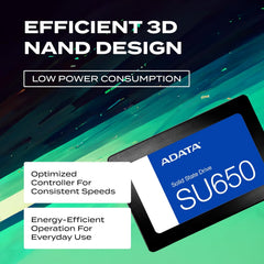SSD ADATA Ultimate SU650 SATA III 2.5" (512GB / 1TB) Leitura até 520MB/s e Gravação até 450MB/s