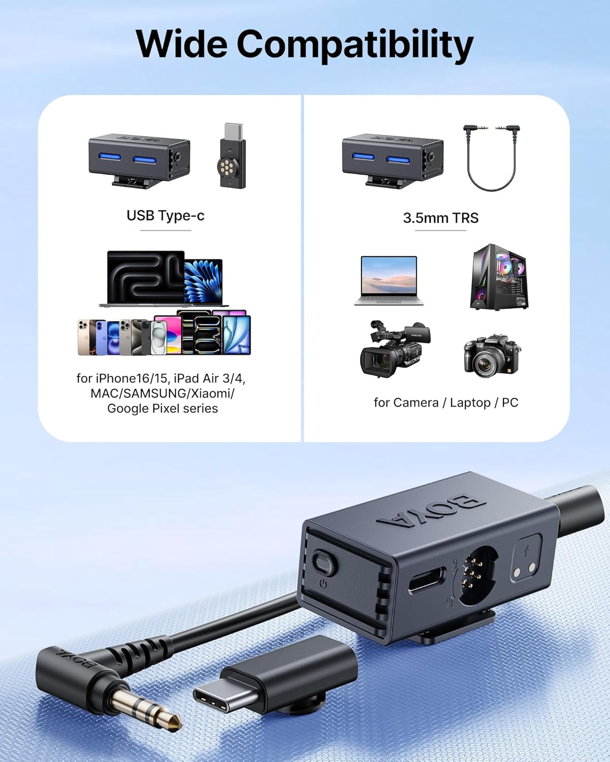 Microfone lapela sem fio BOYALINK 3 Type-C