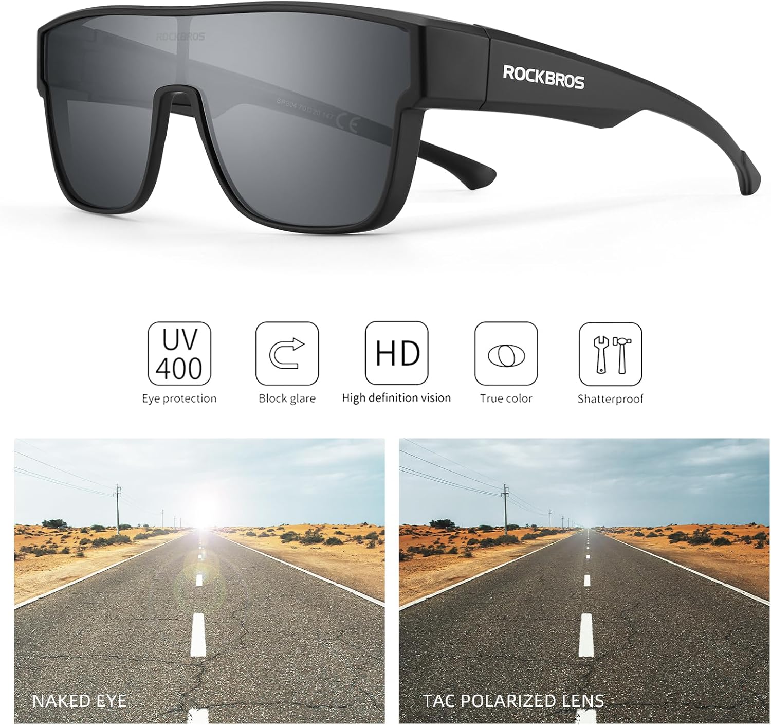 ROCKBROS Polarized Fit Over Glasses Sunglasses – Óculos Envelopantes Polarizados com Proteção UV400 (Unissex)