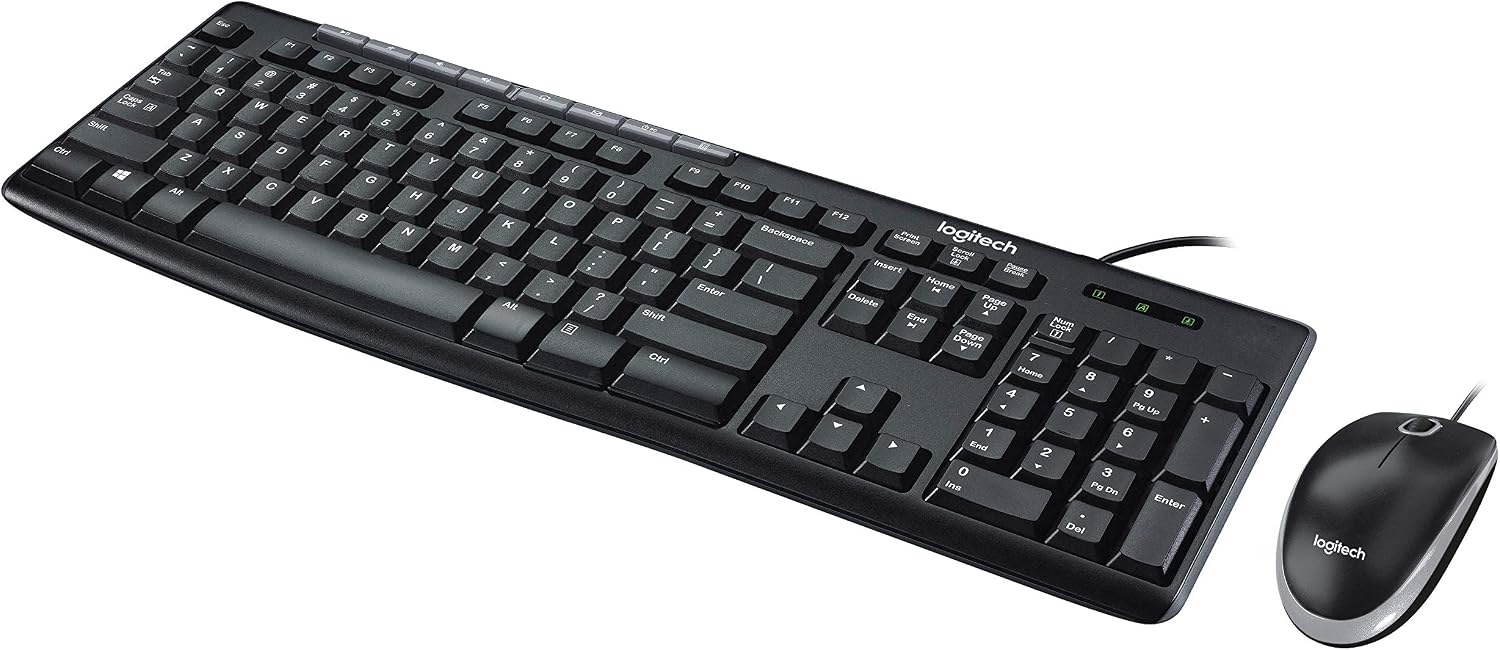 Kit Teclado e Rato USB Logitech MK200 Combo Com Fio Teclas de Atalho Multimédia e Design Resistente a Salpicos