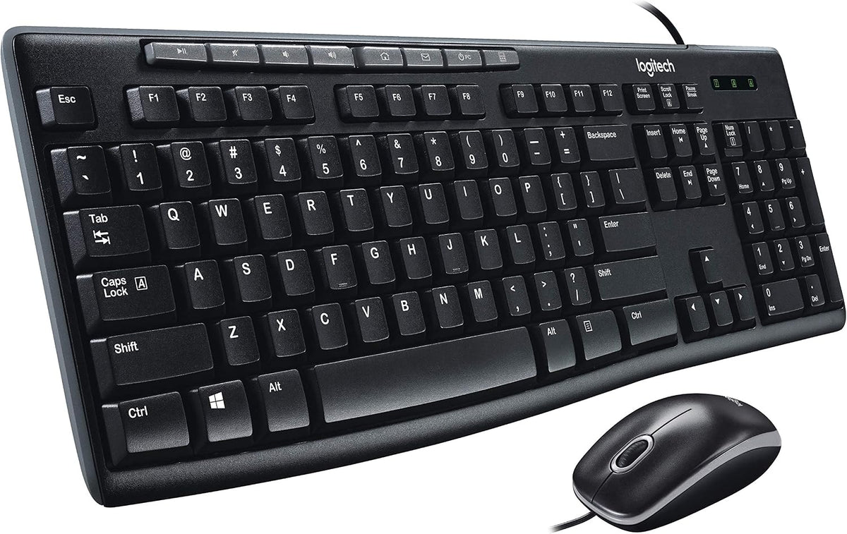 Kit Teclado e Rato USB Logitech MK200 Combo Com Fio Teclas de Atalho Multimédia e Design Resistente a Salpicos