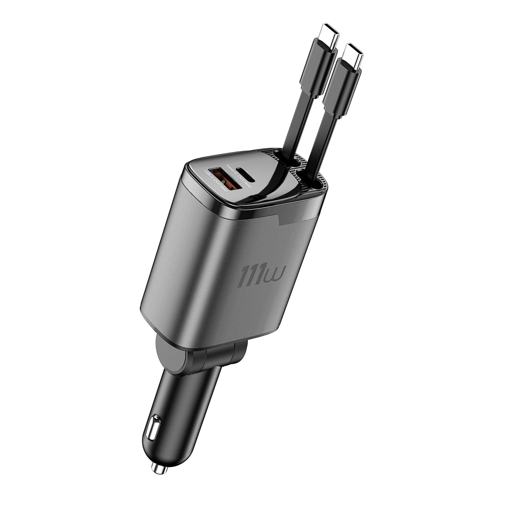 Carregador Automotivo WiWU Helix Pro GaN 111W | Tecnologia GaN III de Alta Eficiência – 1x USB-C PD + 1x USB-A QC em Liga de Alumínio