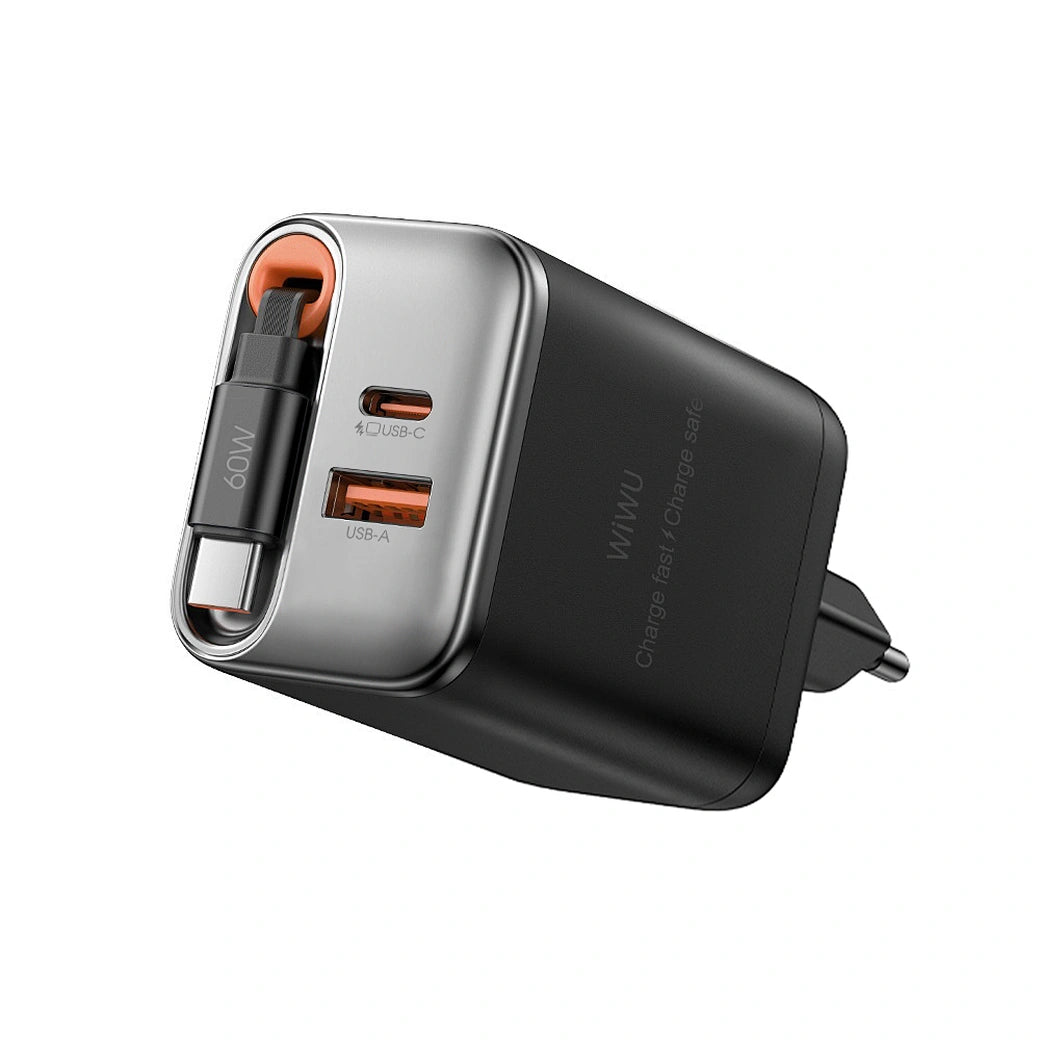 Wi-G020 – CARREGADOR DE CELULAR  Carregador WiWU Wi-G020 67W GaN com Cabo Type-C Retrátil
