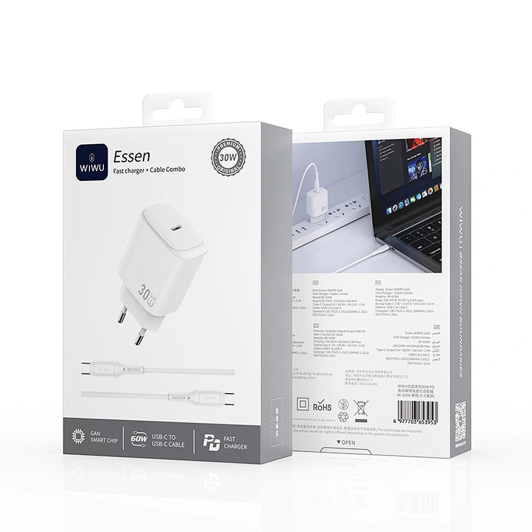 WiWU 30W Essen GaN Fast Charger + Cable Combo (Wi-G008 C-C)