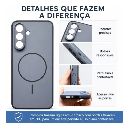 Capa Q Series MagSafe com Proteção de Câmara para Smartphone Samsung Galaxy A26 / Galaxy A17 - Branca / Cinza Claro