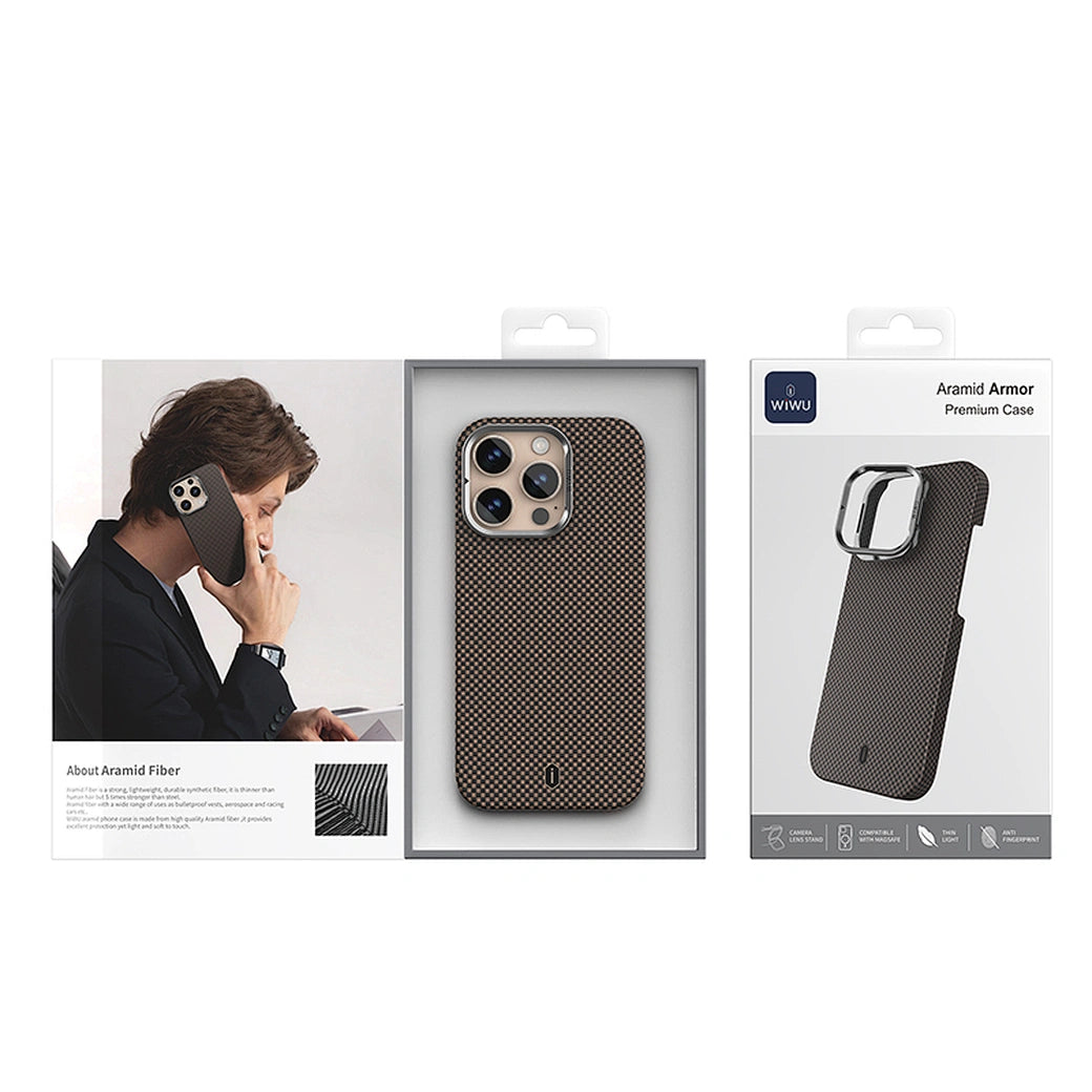Capa Aramid Armor WiWU DCC-208 | Fibra de Aramida Autêntica com Suporte de Câmara Multiângulo – Proteção Ultra Resistente para iPhone 16 Pro Max / 17 Pro Max