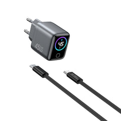 Carregador WiWU Voyager 45W PD/QC GaN CHG500 (Com Tela Inteligente e Cabo USB-C)