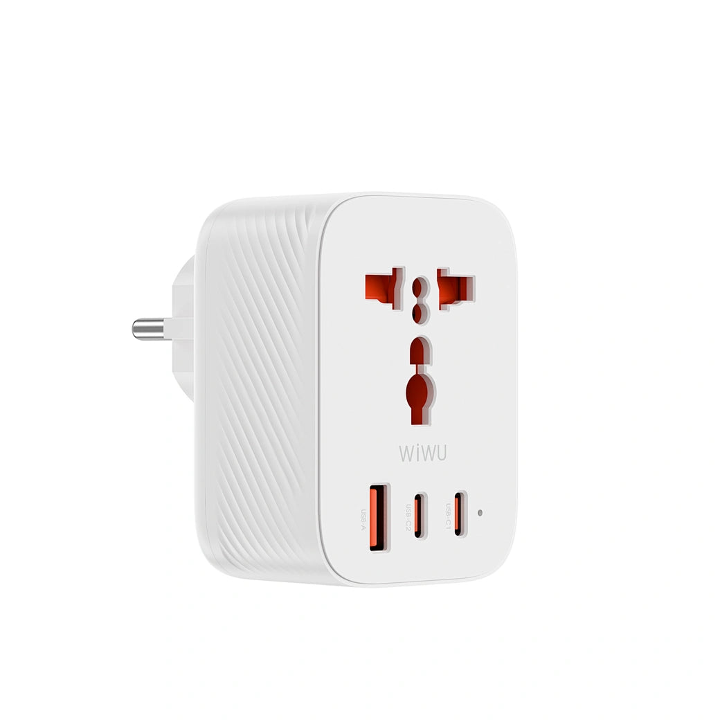 Adaptador de Viagem WiWU Power Cube Wi-UA008 | Tecnologia GaN III 30W – Carregamento Ultra Rápido USB-C PD, USB-A e Tomada Universal AC de 2500W