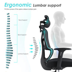 Cadeira Giratória de Escritório Ergonómica E392-H com Encosto Alto em Tela e Apoio de Cabeça 3D