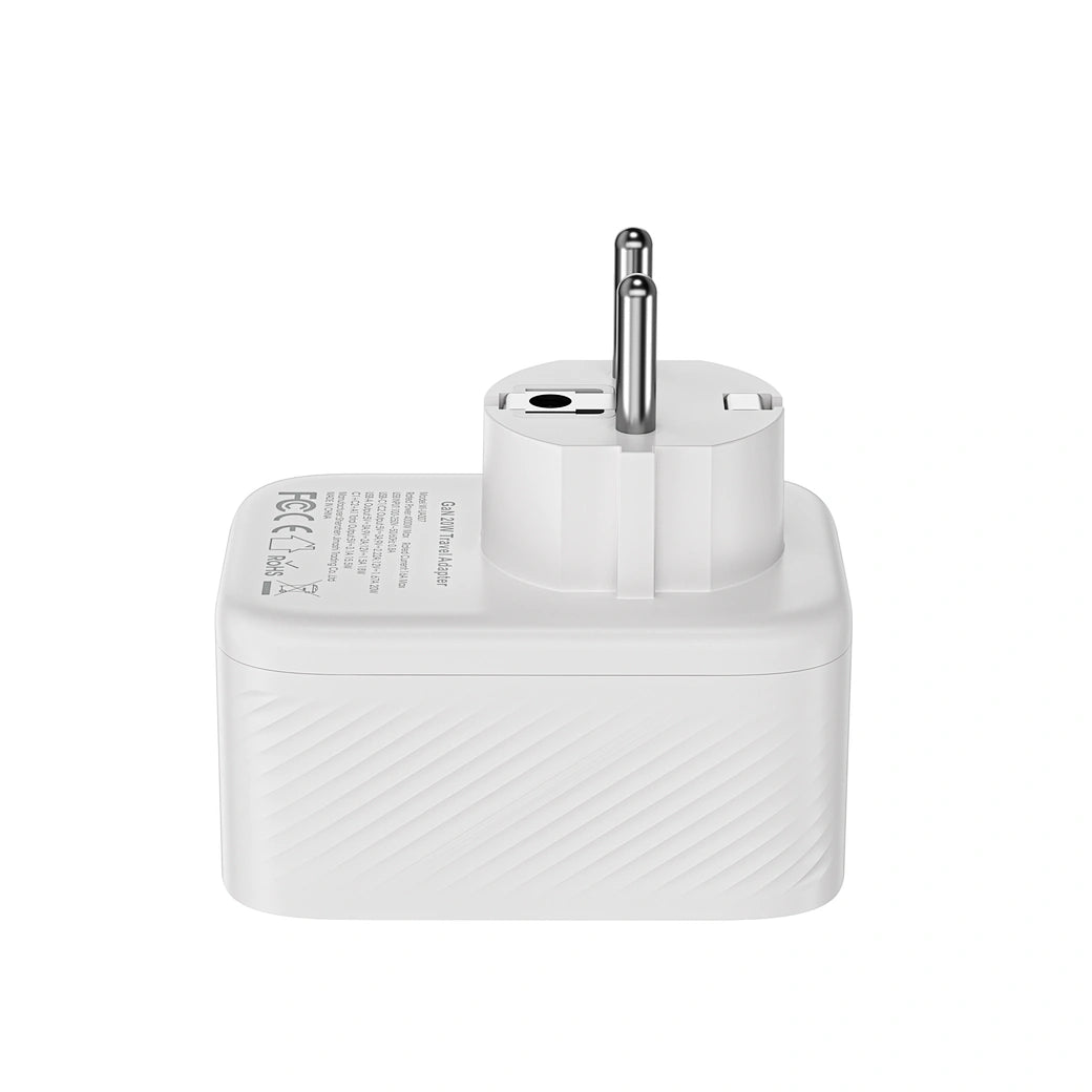 Adaptador de Viagem WiWU Power Cube Wi-UA008 | Tecnologia GaN III 30W – Carregamento Ultra Rápido USB-C PD, USB-A e Tomada Universal AC de 2500W