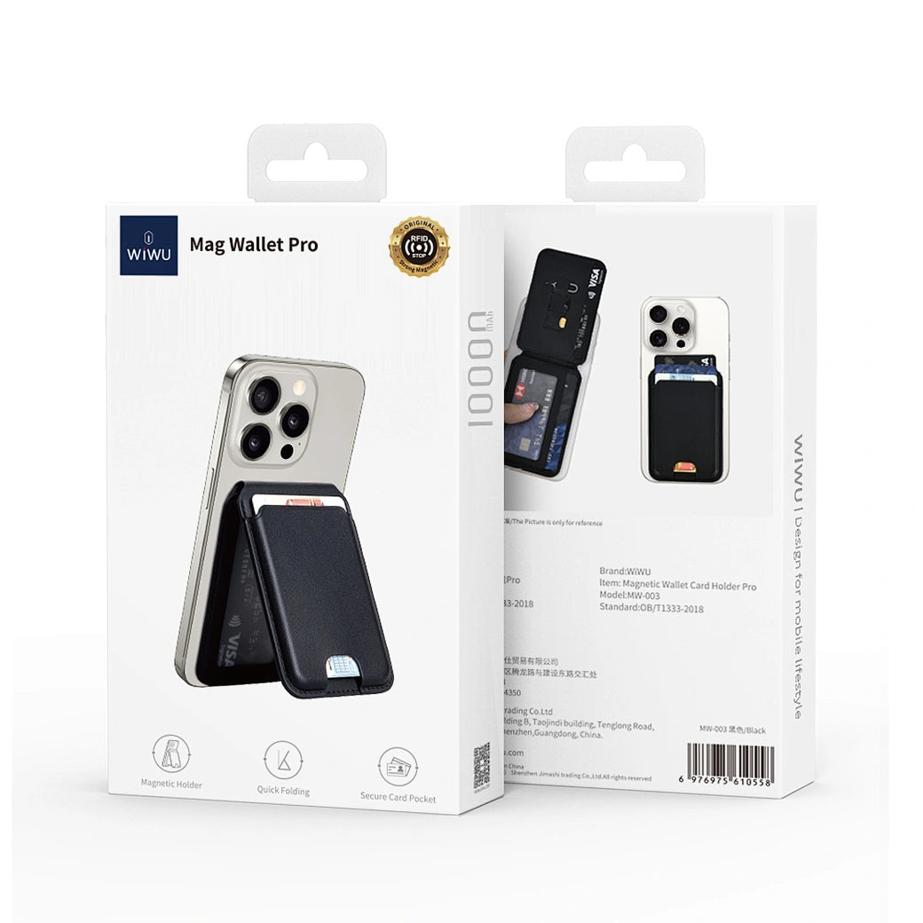 Carteira Magnética 2 em 1 WiWU (MW-003) | Porta-Cartões Ultrafino em Couro PU com Suporte Multi-Ângulo (3 Posições) para iPhone MagSafe