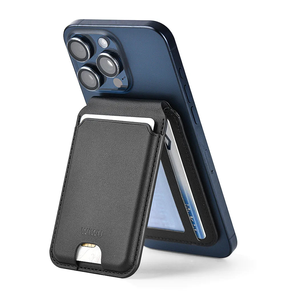Carteira Magnética 2 em 1 WiWU (MW-003) | Porta-Cartões Ultrafino em Couro PU com Suporte Multi-Ângulo (3 Posições) para iPhone MagSafe