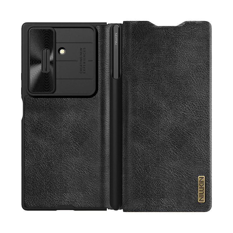 Capa de Couro Premium Nillkin Qin Pro Series com Suporte para Caneta Stylus para Samsung Galaxy Z Fold 7 5G | Estilo Empresarial Elegante com Detalhes em Metal e Proteção 360°