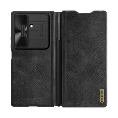 Capa de Couro Premium Nillkin Qin Pro Series com Suporte para Caneta Stylus para Samsung Galaxy Z Fold 7 5G | Estilo Empresarial Elegante com Detalhes em Metal e Proteção 360°