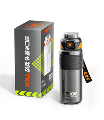 Garrafa de Água Tritan TKK-1020 | 1000ml com Canudo e Design Ergonómico – Orange & Black