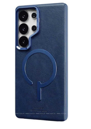 Capa de Couro Premium MagSafe para Samsung Galaxy S24 Ultra | Textura Confortável Soft-Touch, Anel Magnético Integrado e Proteção Blindada de Bordas Elevadas