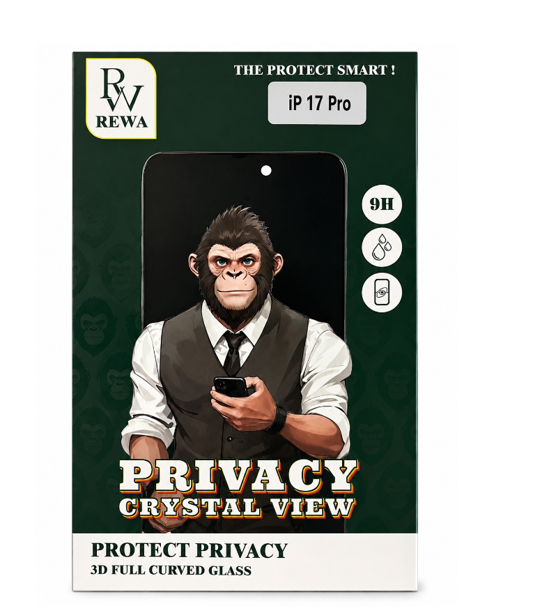 Protetor de vidro REWA Privado 5d Iphone 17 pro  -Protetor de vidro HD -Antiestático e à prova de poeira