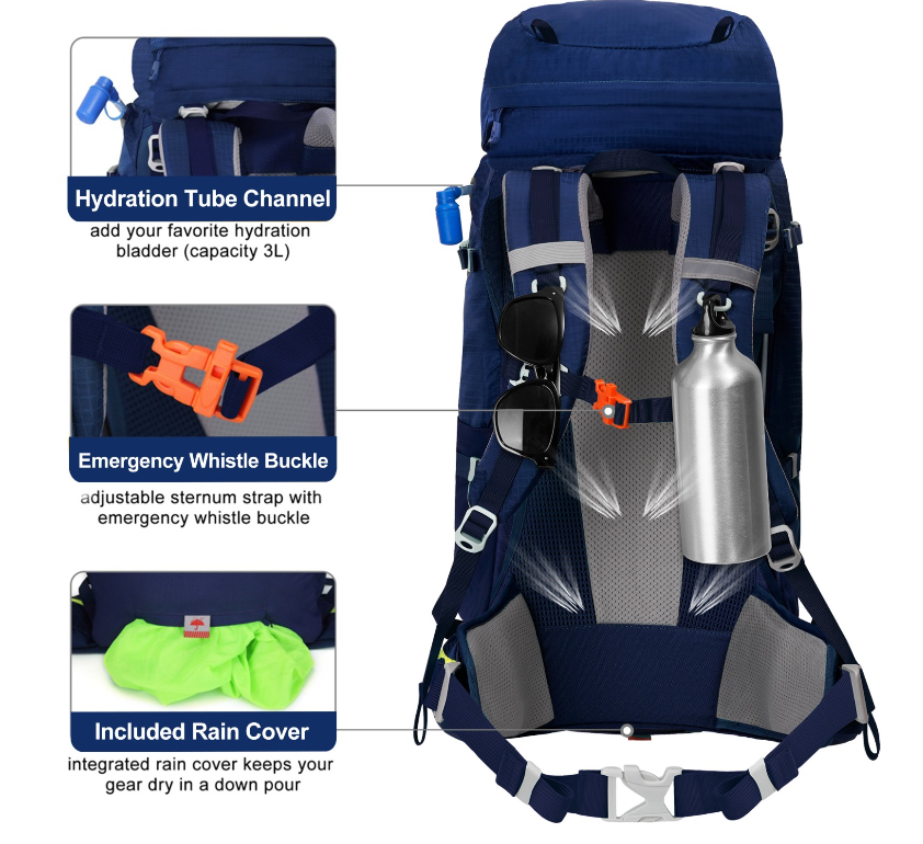 Mochila de Caminhada NEVO RHINO Advanced 45+5L | Estrutura Interna e Impermeável – Azul Marinho