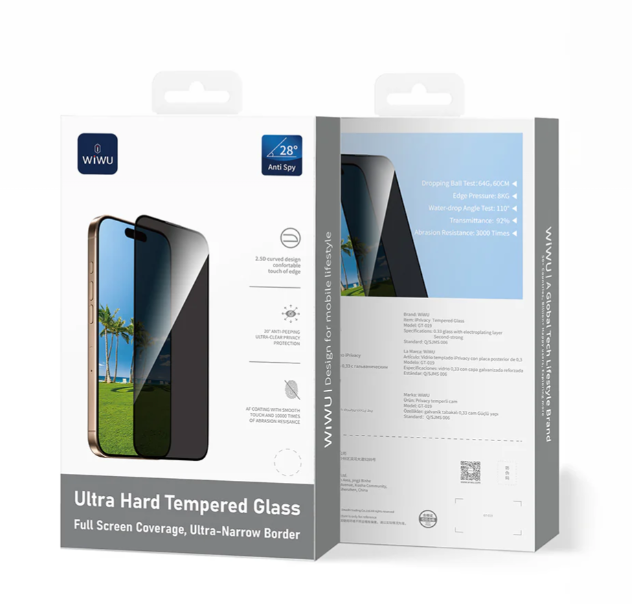 Protetor de Ecrã 2.5D Privacy Tempered Glass GT-028 para iPhone 17 Pro Max | Filtro de Privacidade Anti-Spy e Vidro 9H com Tecnologia Anti-Estilhaço