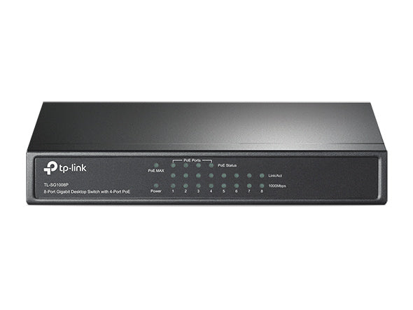 Switch Desktop Gigabit de 8 Portas TP-Link TL-SG1008P com 4 Portas PoE (64W) Plug and Play e Design Silencioso