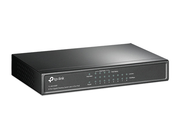 Switch Desktop Gigabit de 8 Portas TP-Link TL-SG1008P com 4 Portas PoE (64W) Plug and Play e Design Silencioso