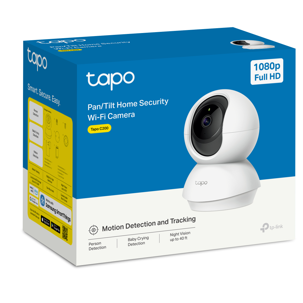 Câmara de Segurança Wi-Fi Inteligente Full HD 1080p Pan/Tilt TP-Link Tapo C200 com Visão Noturna e Áudio Bidirecional