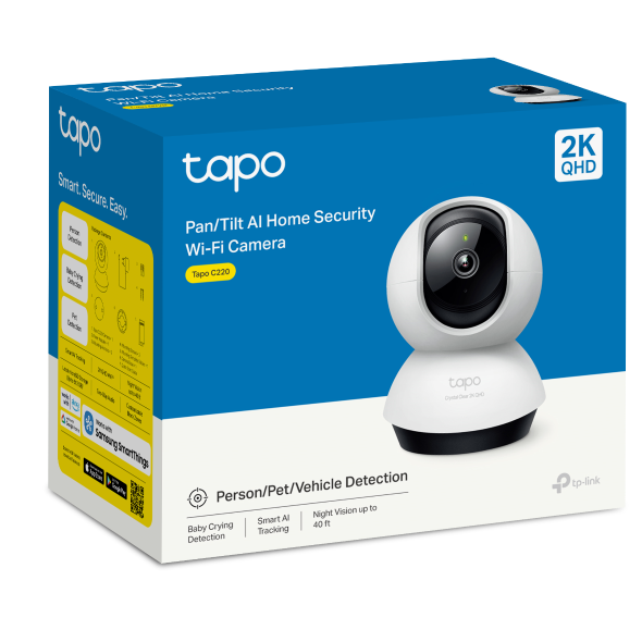 Câmara de Segurança Wi-Fi Inteligente 2K 4MP Pan/Tilt TP-Link Tapo C220 com Inteligência Artificial e Visão Noturna