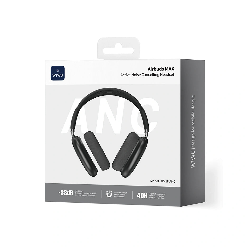Headset WiWU Airbuds Max Pro TD18 | Cancelamento Ativo de Ruído (ANC) e Bluetooth 5.4 – Autonomia Gigante de 50h com Conexão Multiponto