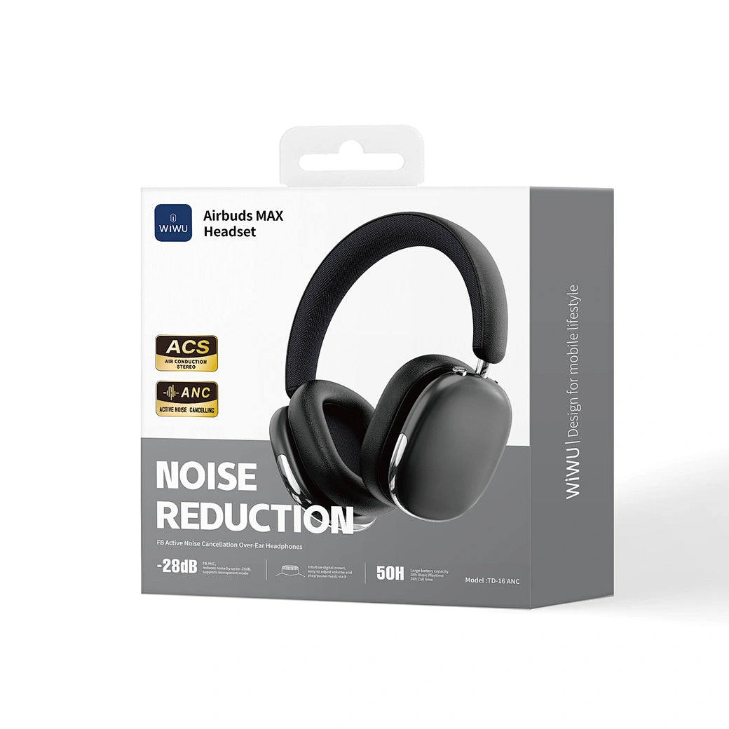 Headset WiWU Airbuds Max TD-16 | Cancelamento Ativo de Ruído (ANC) e Bluetooth 5.3 – Até 30h de Bateria e Entrada Auxiliar P2