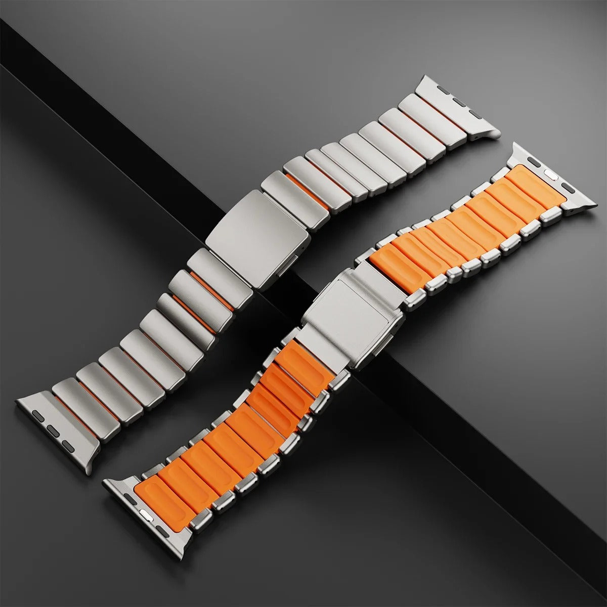 Pulseira Metálica Magnética – Compatível com Apple Watch Ultra 3 (49 mm) – Titanium/Laranja