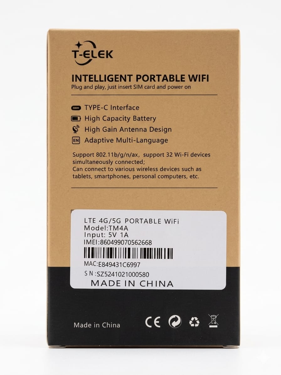 Hotspot Wi-Fi Portátil 4G/5G LTE T-Elek 300Mbps | Tecnologia Wi-Fi 6 de Nova Geração, Bateria de 4000mAh, Slot para Cartão SIM, Conexão Multi-User e Porta Tipo-C