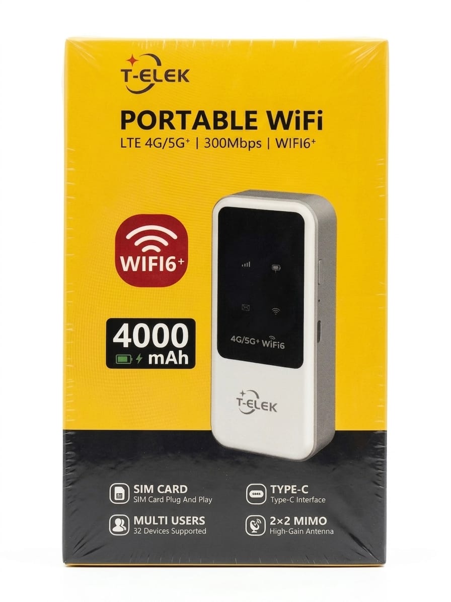 Hotspot Wi-Fi Portátil 4G/5G LTE T-Elek 300Mbps | Tecnologia Wi-Fi 6 de Nova Geração, Bateria de 4000mAh, Slot para Cartão SIM, Conexão Multi-User e Porta Tipo-C