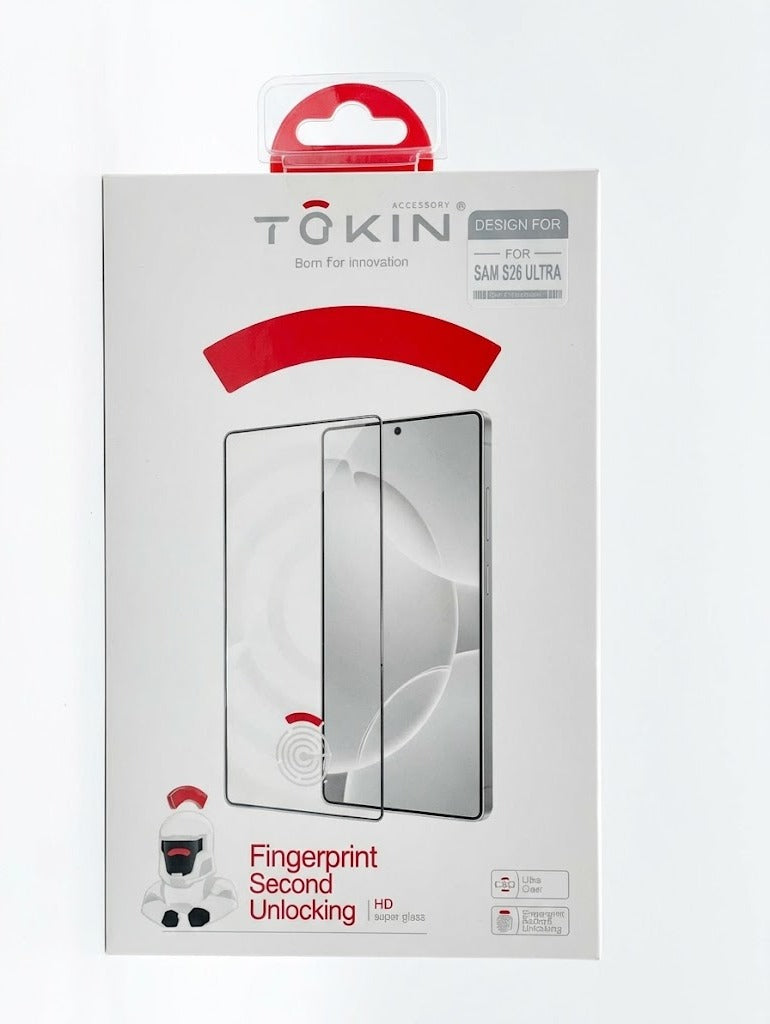 Película de Vidro Temperado TŌKIN High Definition com Suporte a Desbloqueio Biométrico Ultra-Rápido para Smartphone Samsung Galaxy S26 Ultra