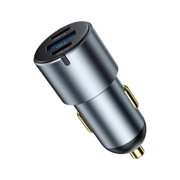 Carregador Automotivo WiWU Nano Pro 60W | Formato Ultra-Compacto em Alumínio – Tripla Saída (2x USB-C PD + 1x USB-A QC) com Tecnologia PPS