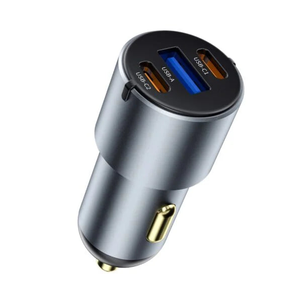 Carregador Automotivo WiWU Nano Pro 60W | Formato Ultra-Compacto em Alumínio – Tripla Saída (2x USB-C PD + 1x USB-A QC) com Tecnologia PPS