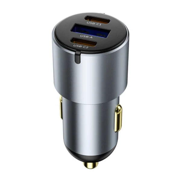 Carregador Automotivo WiWU Nano Pro 60W | Formato Ultra-Compacto em Alumínio – Tripla Saída (2x USB-C PD + 1x USB-A QC) com Tecnologia PPS