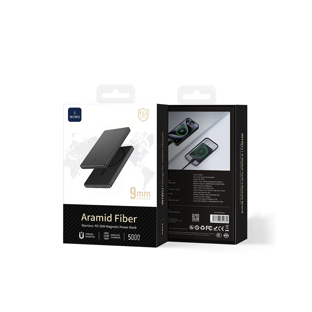 Power Bank Magnético WiWU Titanlink Warriors WI-P072 | 5.000mAh MagSafe Wireless 15W e USB-C PD 20W – Fixação de Alta Sucção