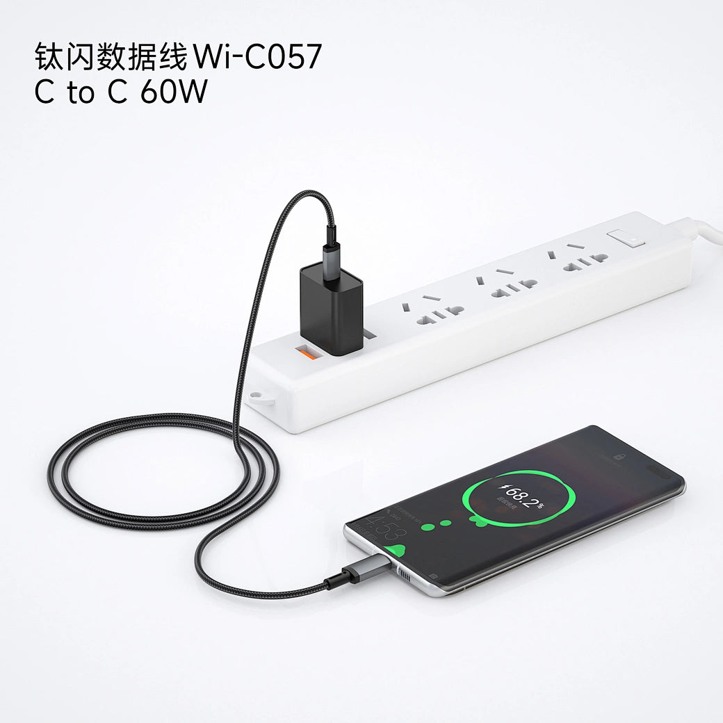 Cabo WiWU Titanlink WI-C057 USB-C para USB-C | Carregamento Ultra Rápido PD até 100W – 1 Metro em Nylon de Dupla Camada e Liga de Alumínio
