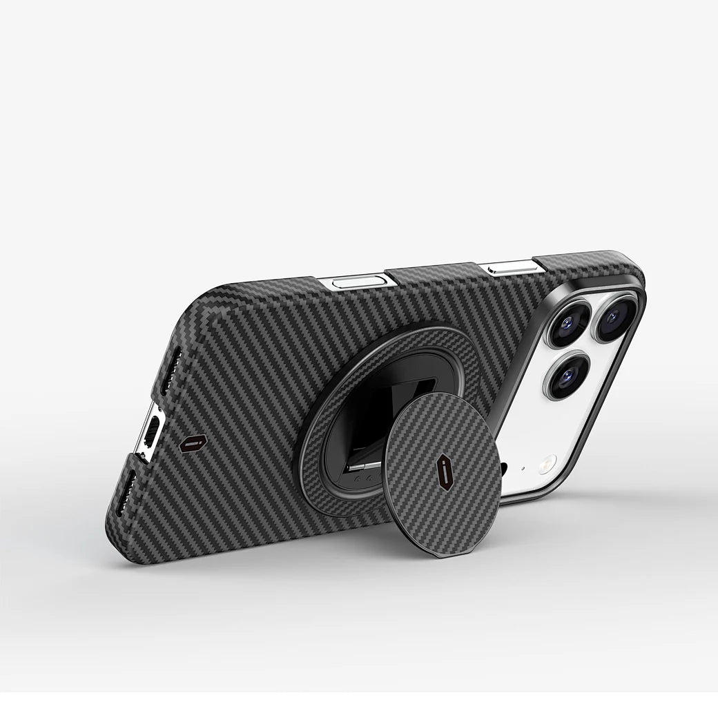 Anel Magnético WiWU Warriors Carbon MagSafe | Suporte Giratório 360° em Fibra de Aramida Genuína e Alumínio – Perfil Ultrafino de 4.8mm com Ímãs N52
