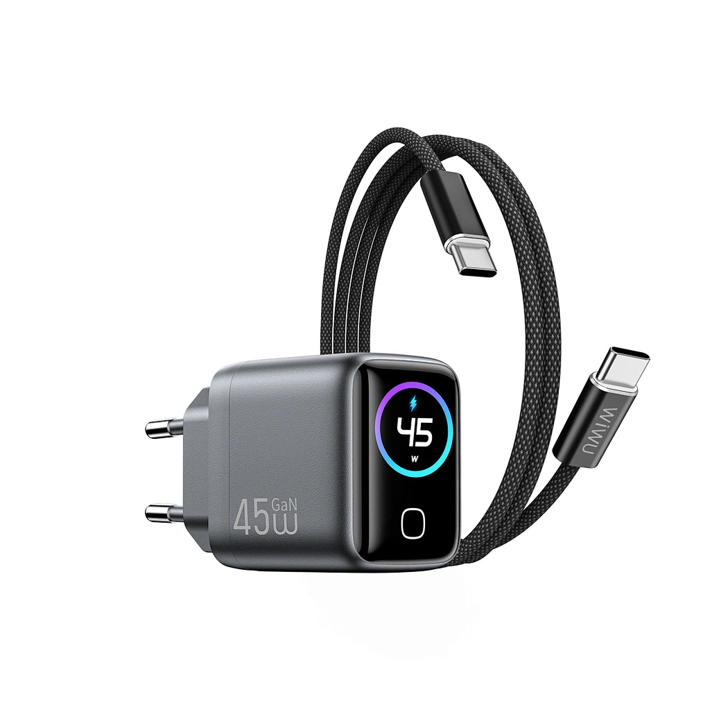 Carregador WiWU Voyager 45W PD/QC GaN CHG500 (Com Tela Inteligente e Cabo USB-C)